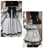 Sweet Jirai Kei Ryosangata Black Purple Cold-Shoulder Lolita Dress Long Sleeves