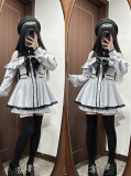 Sweet Jirai Kei Ryosangata Black Purple Cold-Shoulder Lolita Dress Long Sleeves