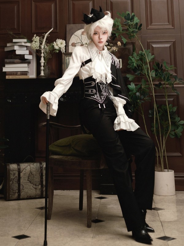 Ouji Kei Prince Lolita Black White Blouse Pants