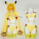 Gijinka Alolan Vulpix Espeon Pikachu Fluffy Jumpsuit Bunny Suit Yellow Cosplay Costume
