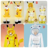 Gijinka Alolan Vulpix Espeon Pikachu Fluffy Jumpsuit Bunny Suit Yellow Cosplay Costume
