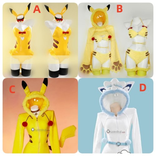 Gijinka Alolan Vulpix Espeon Pikachu Fluffy Jumpsuit Bunny Suit Yellow Cosplay Costume