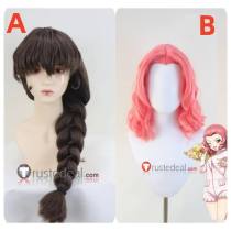 Girls und Panzer Rukuriri RoseHip Pink Brown Braid Styled Cosplay Wig