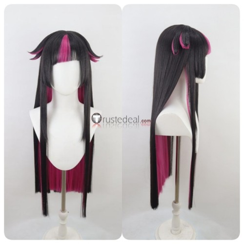 Commission Lilia Long Black Pink Styled Cosplay Wig 80cm
