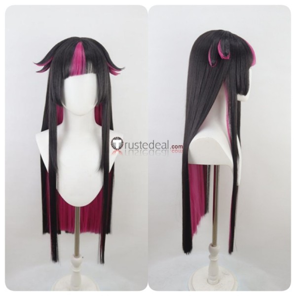 Commission Lilia Long Black Pink Styled Cosplay Wig 80cm