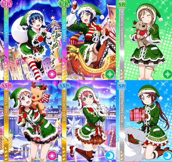 Chika Dia Riko Kanan Ruby Yoshiko You Mari Hanamaru Christmas Green Cosplay Costume