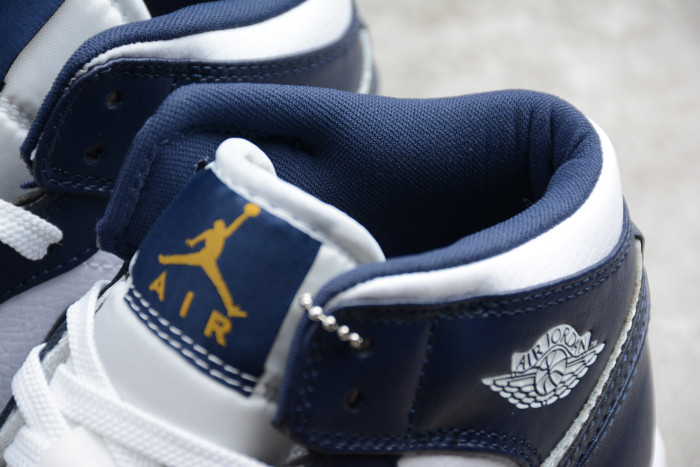 Air Jordan 1 Mid White Metallic Gold Obsidian 554724-174