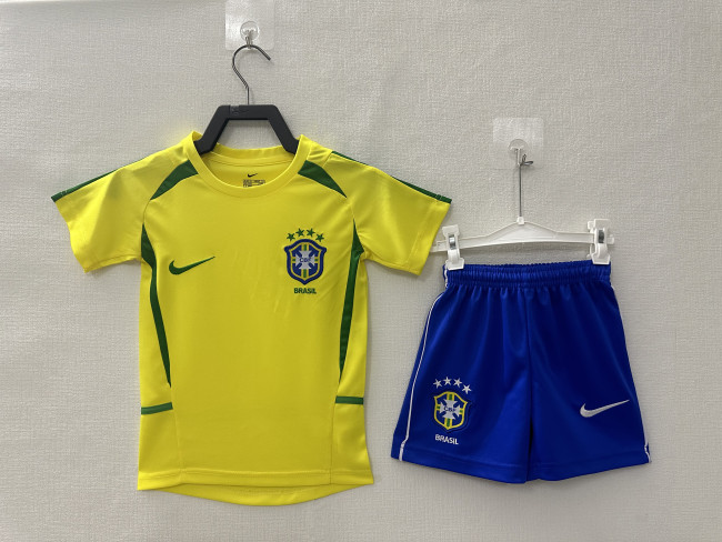 Brazil Home Retro Kids Jersey 2002