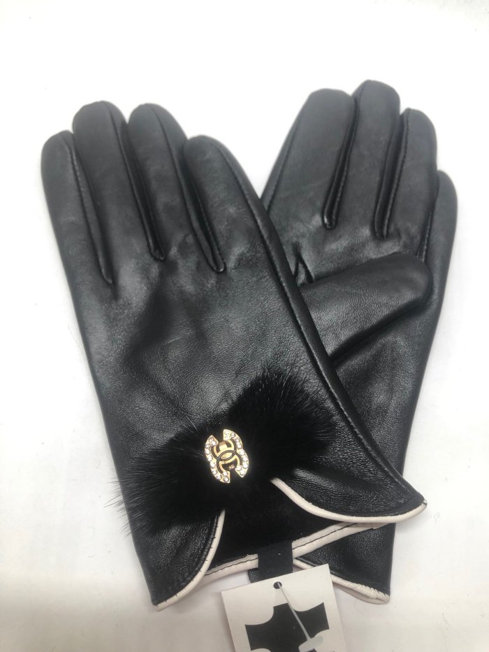 Women's fur leather gloves, with box