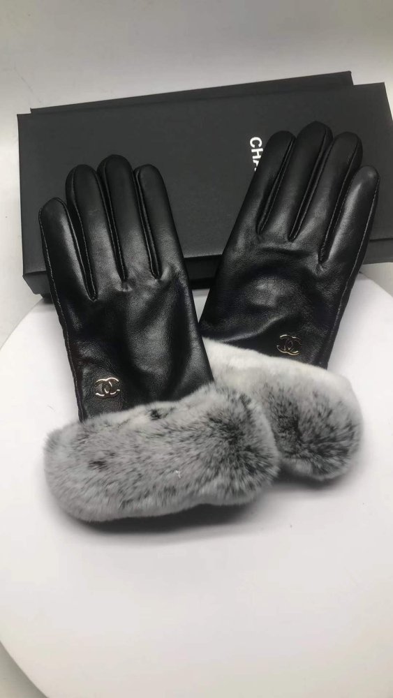 Women's fur leather gloves, with box