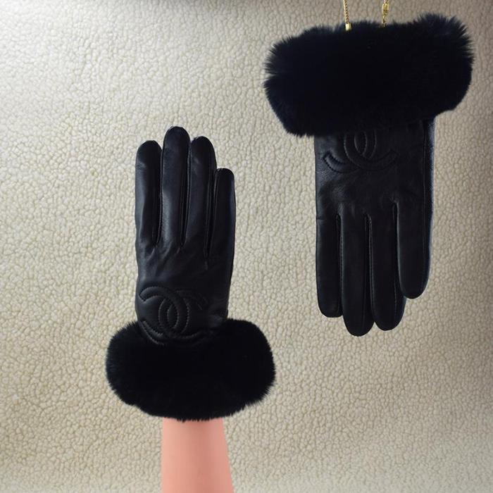 Women's fur leather gloves, with box