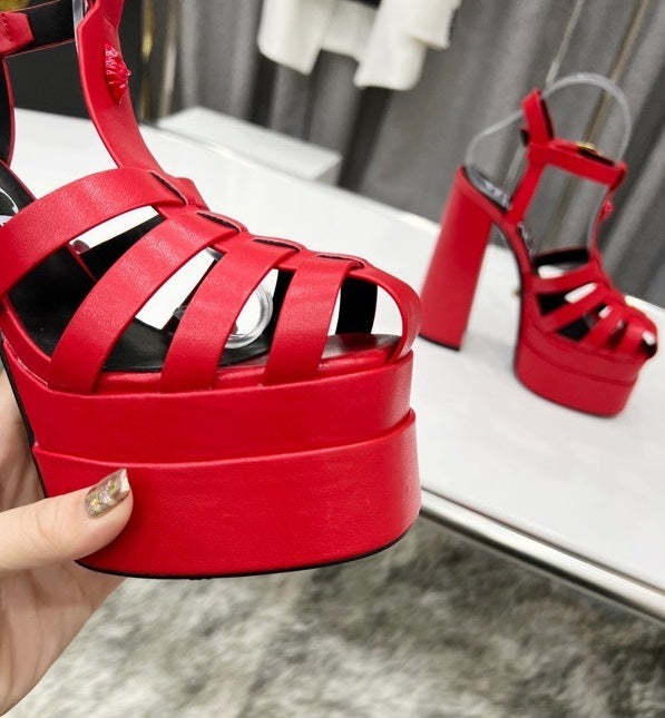 Women heel leather shoes, heel 15cm,waterproof platform 5.5 cm,size 34-42, with box , SS110-182-187