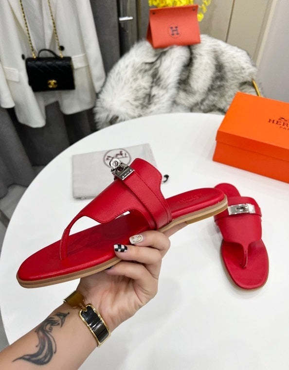 Flat leather sandals slippers , size 35-44 ,with box, SS70-1202-1207