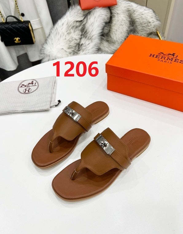Flat leather sandals slippers , size 35-44 ,with box, SS70-1202-1207