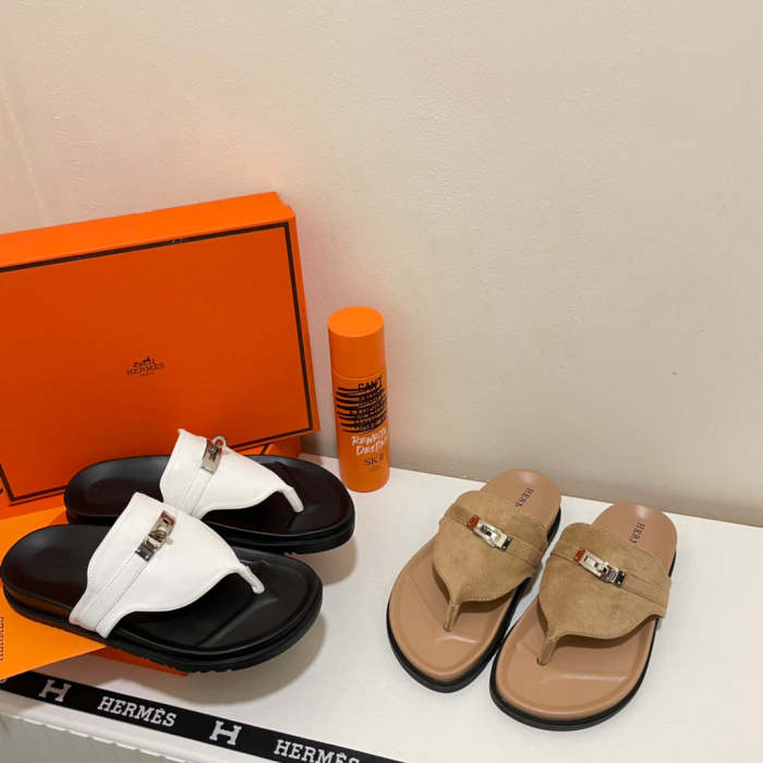 Flat leather sandals slippers , size 35-40 ,with box, SS60-1413-1414