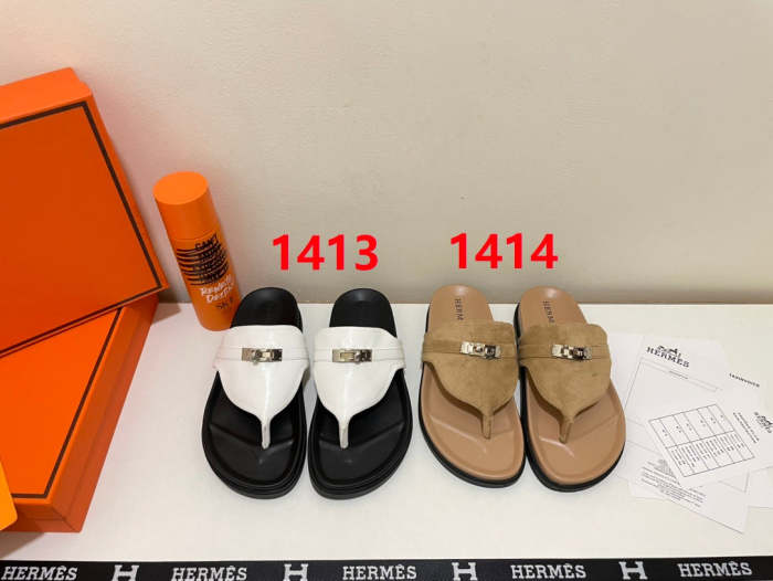 Flat leather sandals slippers , size 35-40 ,with box, SS60-1413-1414