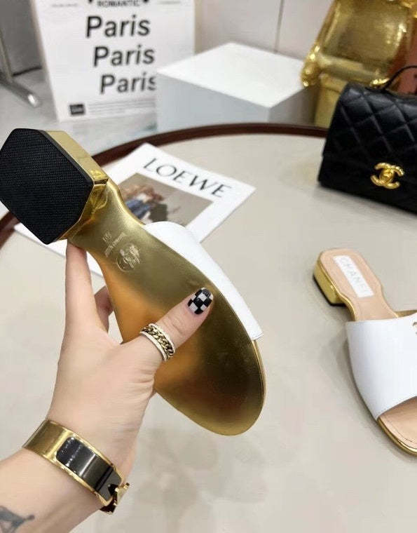 Flat leather sandals slippers , size 35-41 ,with box, SS70-1244-1246