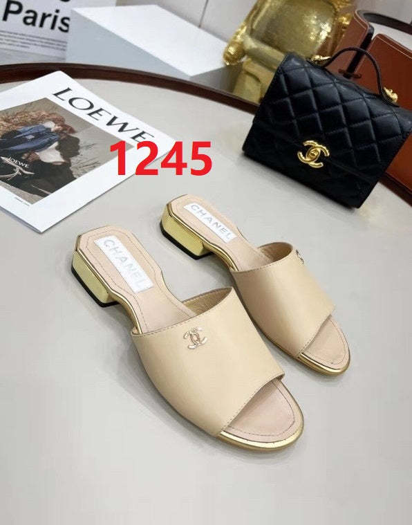 Flat leather sandals slippers , size 35-41 ,with box, SS70-1244-1246