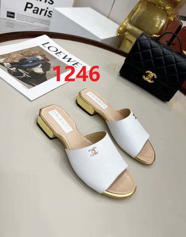 Flat leather sandals slippers , size 35-41 ,with box, SS70-1244-1246