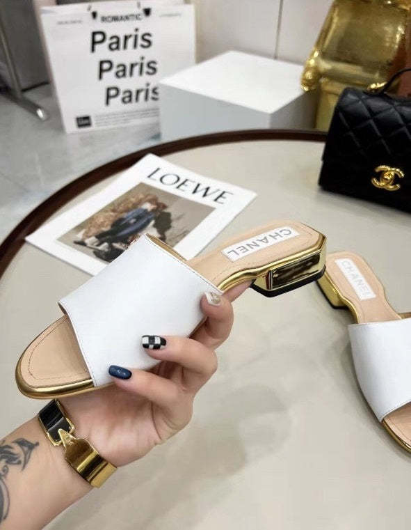 Flat leather sandals slippers , size 35-41 ,with box, SS70-1244-1246