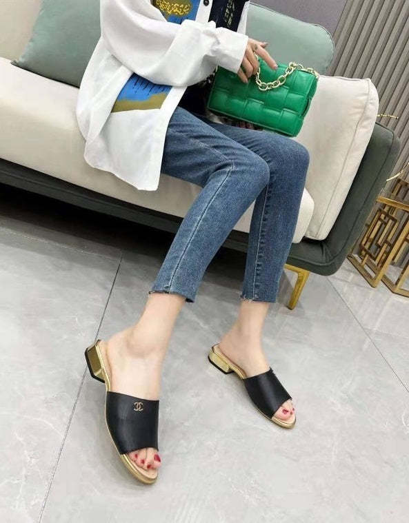 Flat leather sandals slippers , size 35-41 ,with box, SS70-1244-1246