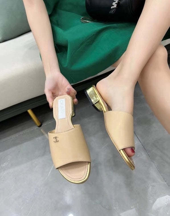 Flat leather sandals slippers , size 35-41 ,with box, SS70-1244-1246