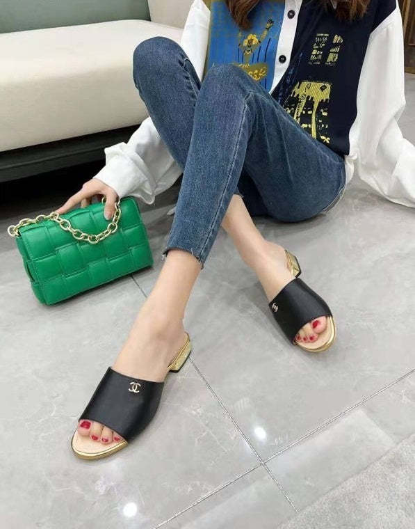 Flat leather sandals slippers , size 35-41 ,with box, SS70-1244-1246
