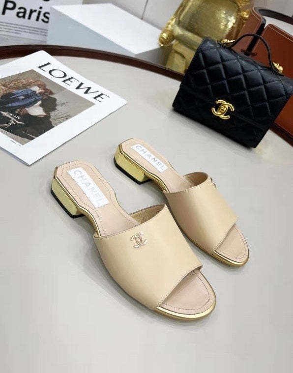 Flat leather sandals slippers , size 35-41 ,with box, SS70-1244-1246