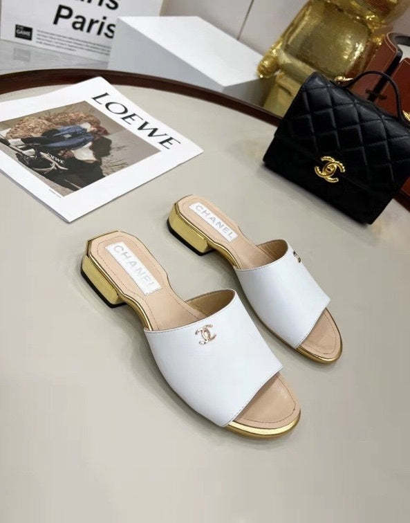 Flat leather sandals slippers , size 35-41 ,with box, SS70-1244-1246