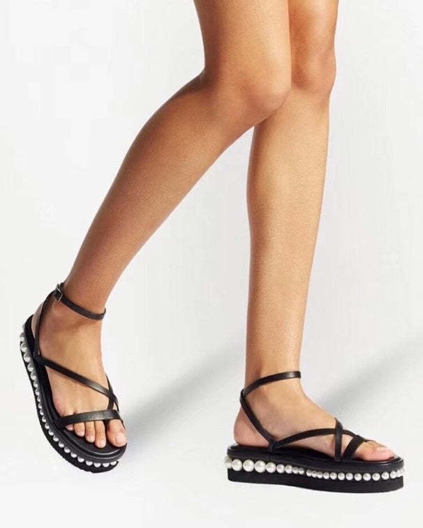 Flat leather sandals slippers , size 35-41 ,with box, SS110-209-210