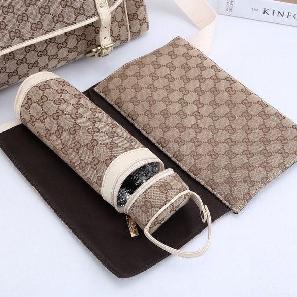 Canvas and split leather baby diaper bag + nursing bottle bag+ cushion, AAA, no box,diaper bag size  42x31x14cm,B98-36