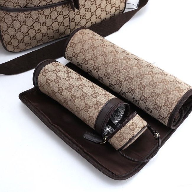 Canvas and split leather baby diaper bag + nursing bottle bag+ cushion, AAA, no box,diaper bag size  40x30x14cm,B98-25