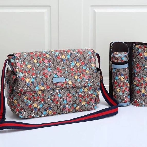 Canvas and split leather baby diaper bag + nursing bottle bag+ cushion, AAA, no box,diaper bag size 40x29x16cm,B98-29