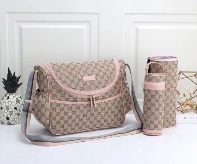 Canvas and split leather baby diaper bag + nursing bottle bag+ cushion, AAA, no box,diaper bag size 40x30x14cm,B98-28