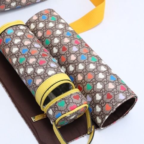 Canvas and split leather baby diaper bag + nursing bottle bag+ cushion, AAA, no box,diaper bag size  40x29x16cm,B98-30