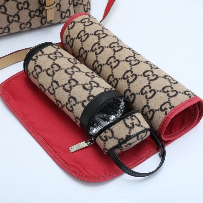 Canvas and split leather baby diaper bag + nursing bottle bag+ cushion, AAA, no box,diaper bag size  36x32x14cm,B98-32