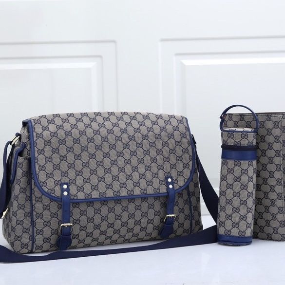 Canvas and split leather baby diaper bag + nursing bottle bag+ cushion, AAA, no box,diaper bag size  42x31x14cm,B98-34
