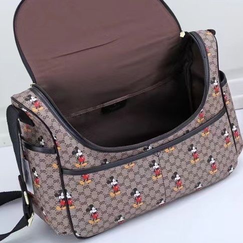 Canvas and split leather baby diaper bag + nursing bottle bag+ cushion, AAA, no box,diaper bag size  40x30x14cm,B98-26