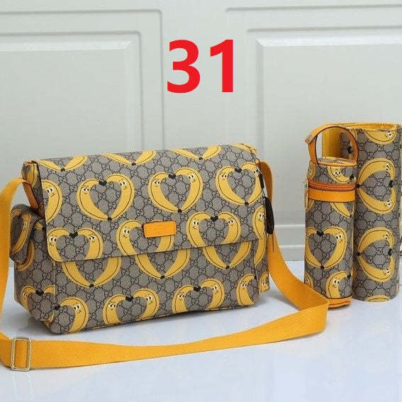 Canvas and split leather baby diaper bag + nursing bottle bag+ cushion, AAA, no box,diaper bag size  40x29x16cm,B98-31