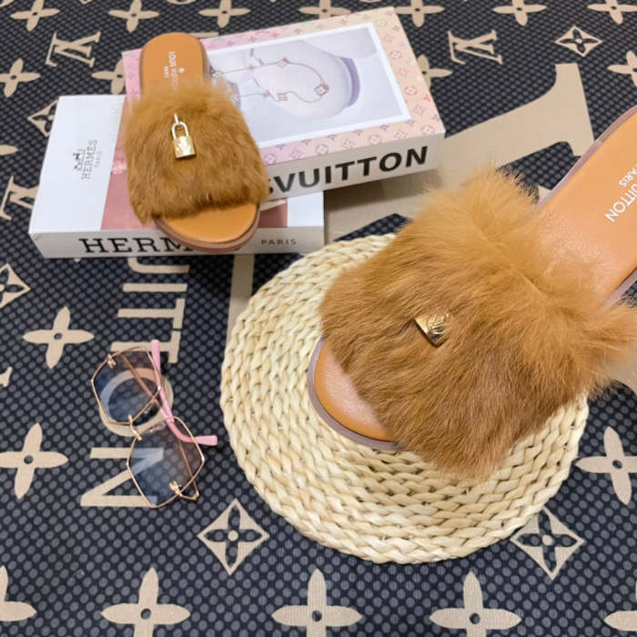 Women fur flat slipper shoes,size 34-43, SS50-1134-1139