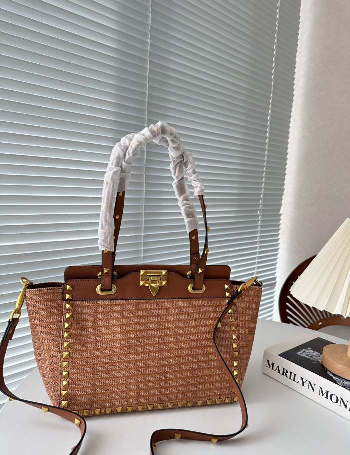 Straw and split leather bag ,4A,size 29x22cm, no box, B88-1714-1717