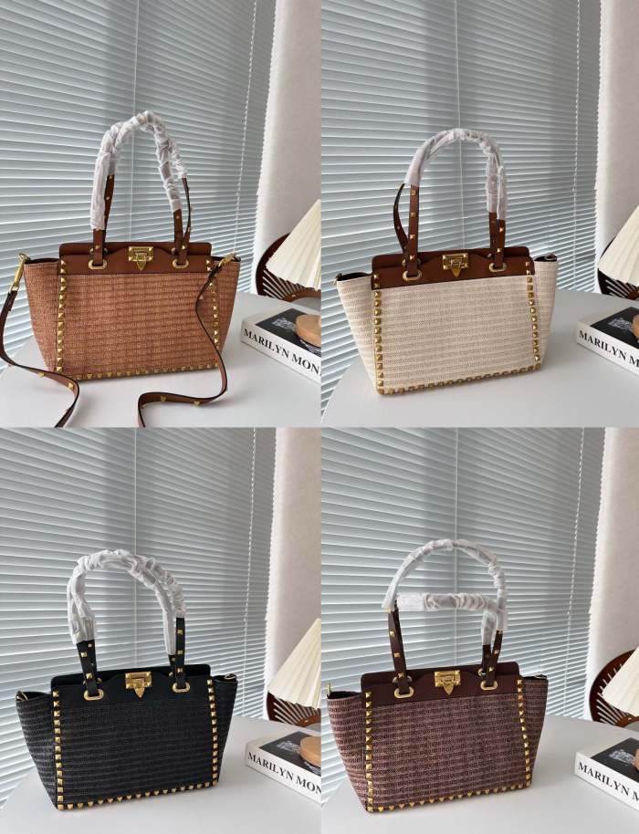 Straw and split leather bag ,4A,size 29x22cm, no box, B88-1714-1717