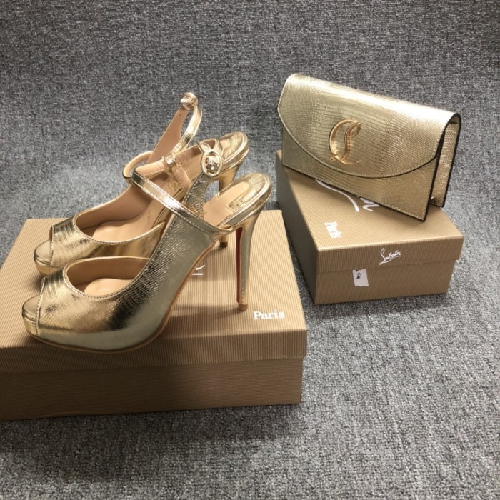 Top quality, real lether, women high heel sandals shoes + cross shoulder bag set,  shoes size 35-43,heel 12cm, bag size 22x12x5.5cm, with box, B300-7