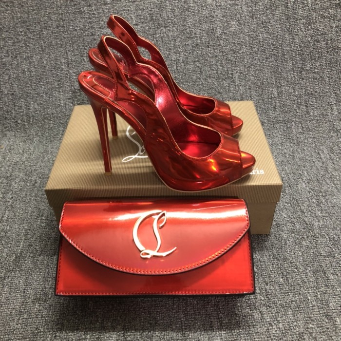 Top quality, real lether, women high heel sandals shoes + cross shoulder bag set,  shoes size 35-43,heel 12cm, bag size 22x12x5.5cm, with box, B300-1