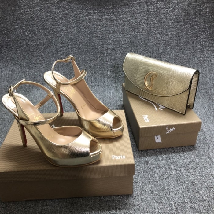 Top quality, real lether, women high heel sandals shoes + cross shoulder bag set,  shoes size 35-43,heel 12cm, bag size 22x12x5.5cm, with box, B300-7