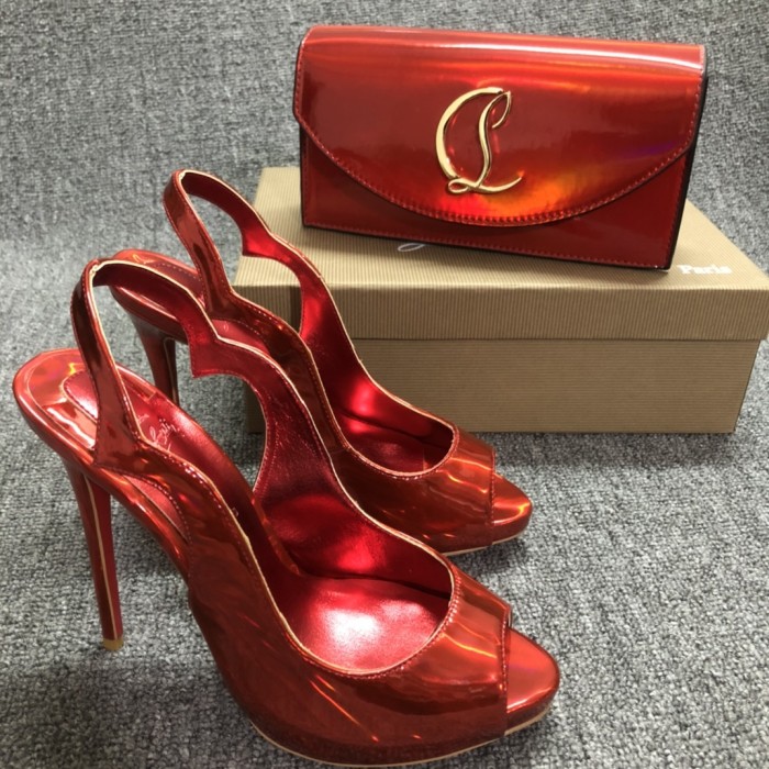 Top quality, real lether, women high heel sandals shoes + cross shoulder bag set,  shoes size 35-43,heel 12cm, bag size 22x12x5.5cm, with box, B300-1