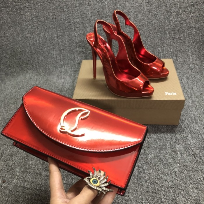 Top quality, real lether, women high heel sandals shoes + cross shoulder bag set,  shoes size 35-43,heel 12cm, bag size 22x12x5.5cm, with box, B300-1