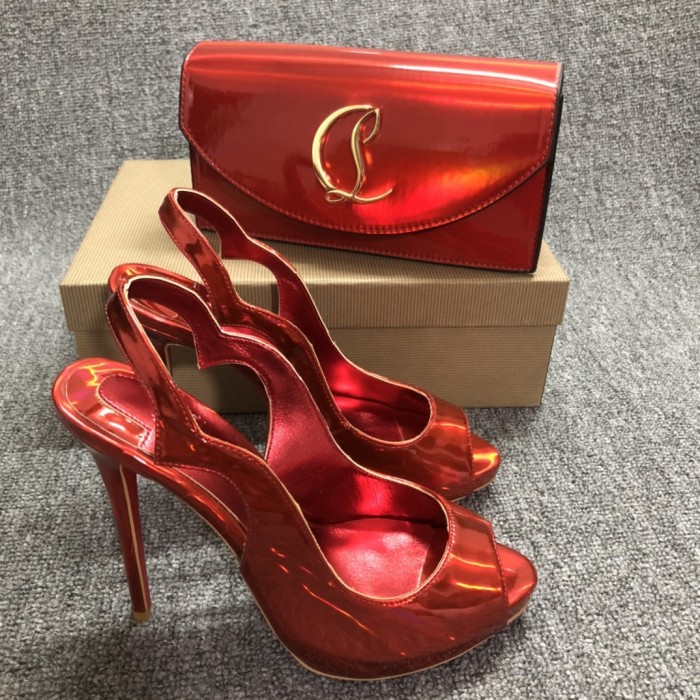 Top quality, real lether, women high heel sandals shoes + cross shoulder bag set,  shoes size 35-43,heel 12cm, bag size 22x12x5.5cm, with box, B300-1