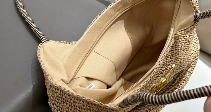 Straw raffia leather bag 3 pieces for set ,3A , size 43x30x4cm and  23X12X5cm and 19x10cm ,no box,  B75-2983