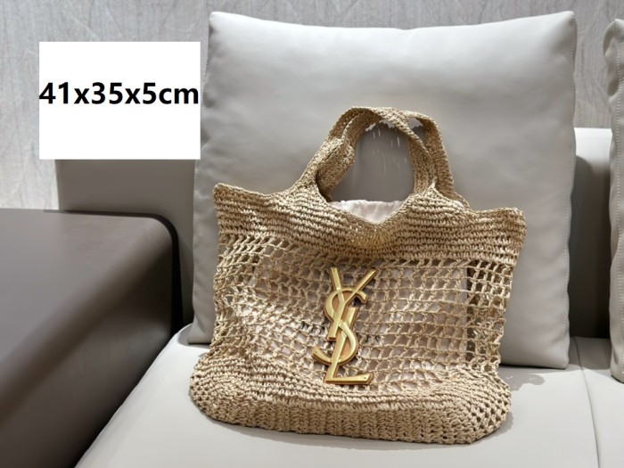 Straw raffia leather bag 3 pieces for set ,3A , size 41x35x5cm and  23X12X5cm and 19x10cm ,no box,  B75-2985